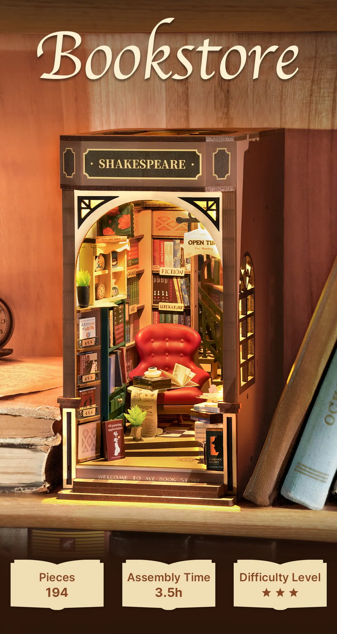 Rolife DIY Book Nook Kit - Bookstore