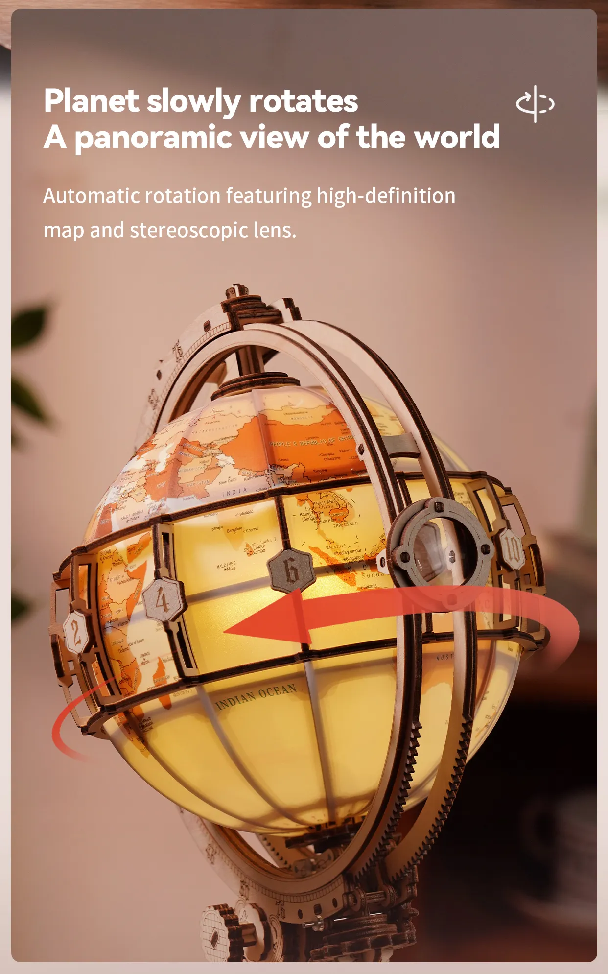ROKR Luminous Globe - 3D Wooden Globe Model Kit(Electric Version)