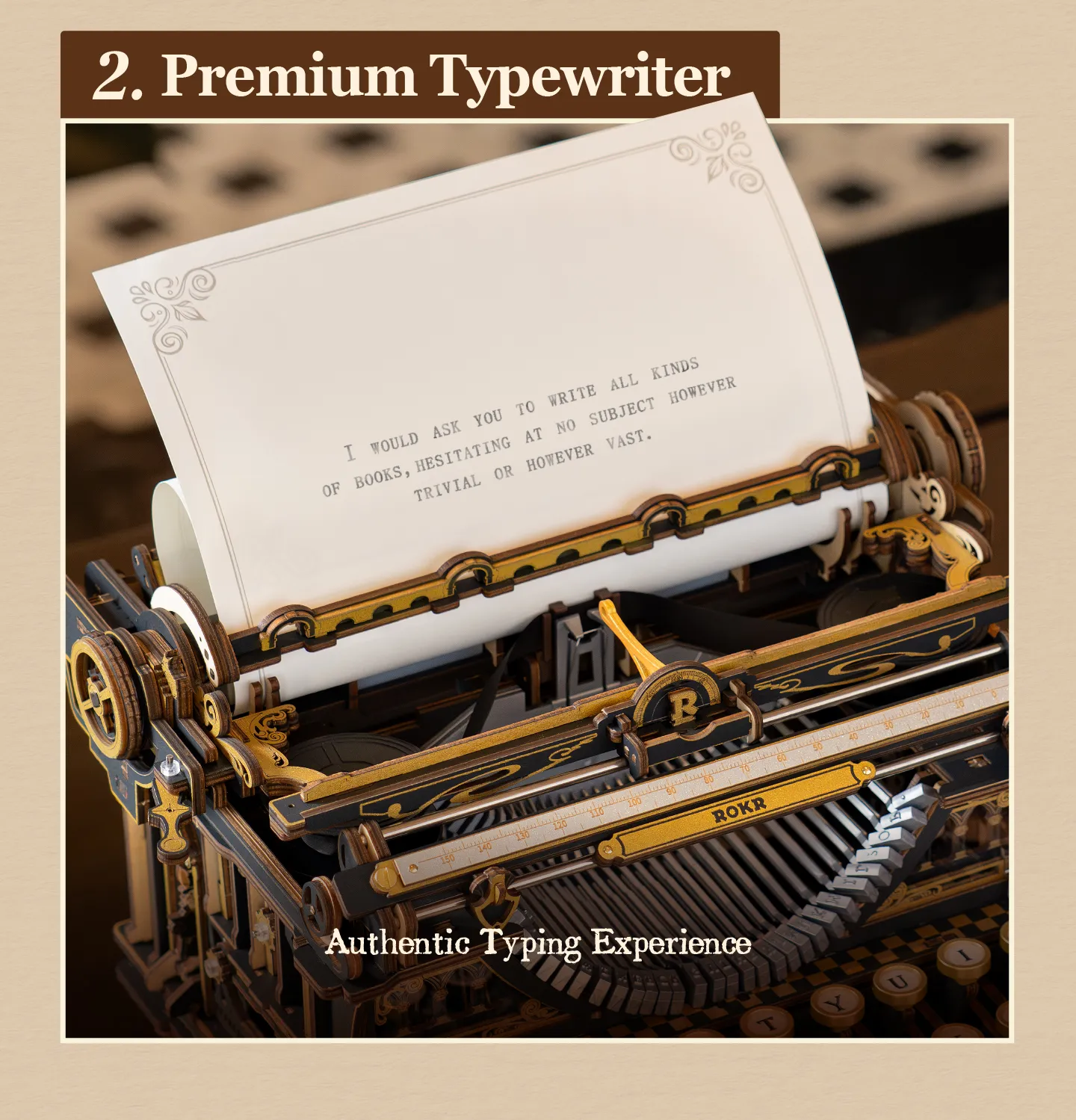 ROKR Mechanical Typewriter - 3D Wooden Model Kit (Classic Version)