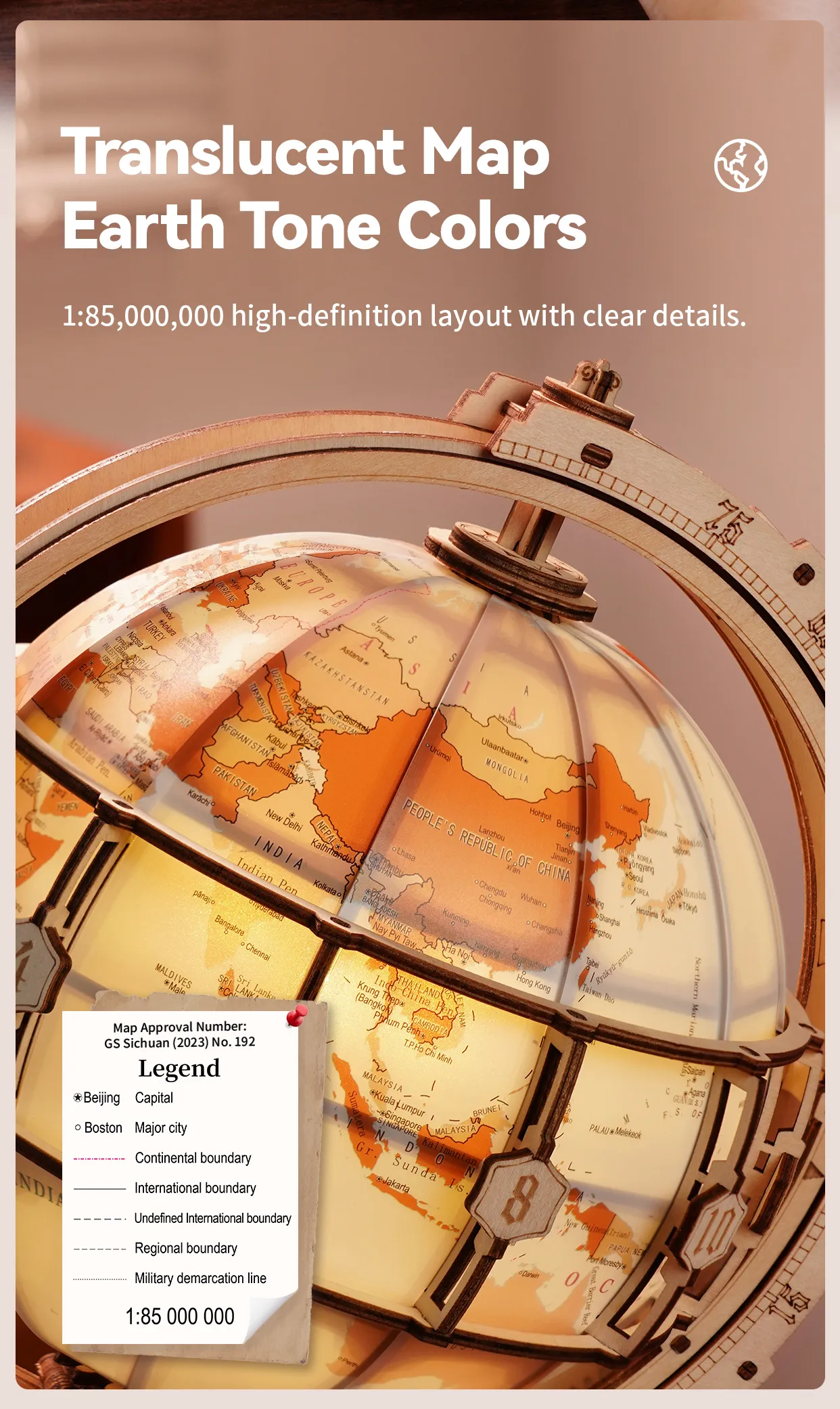 ROKR Luminous Globe - 3D Wooden Globe Model Kit(Electric Version)