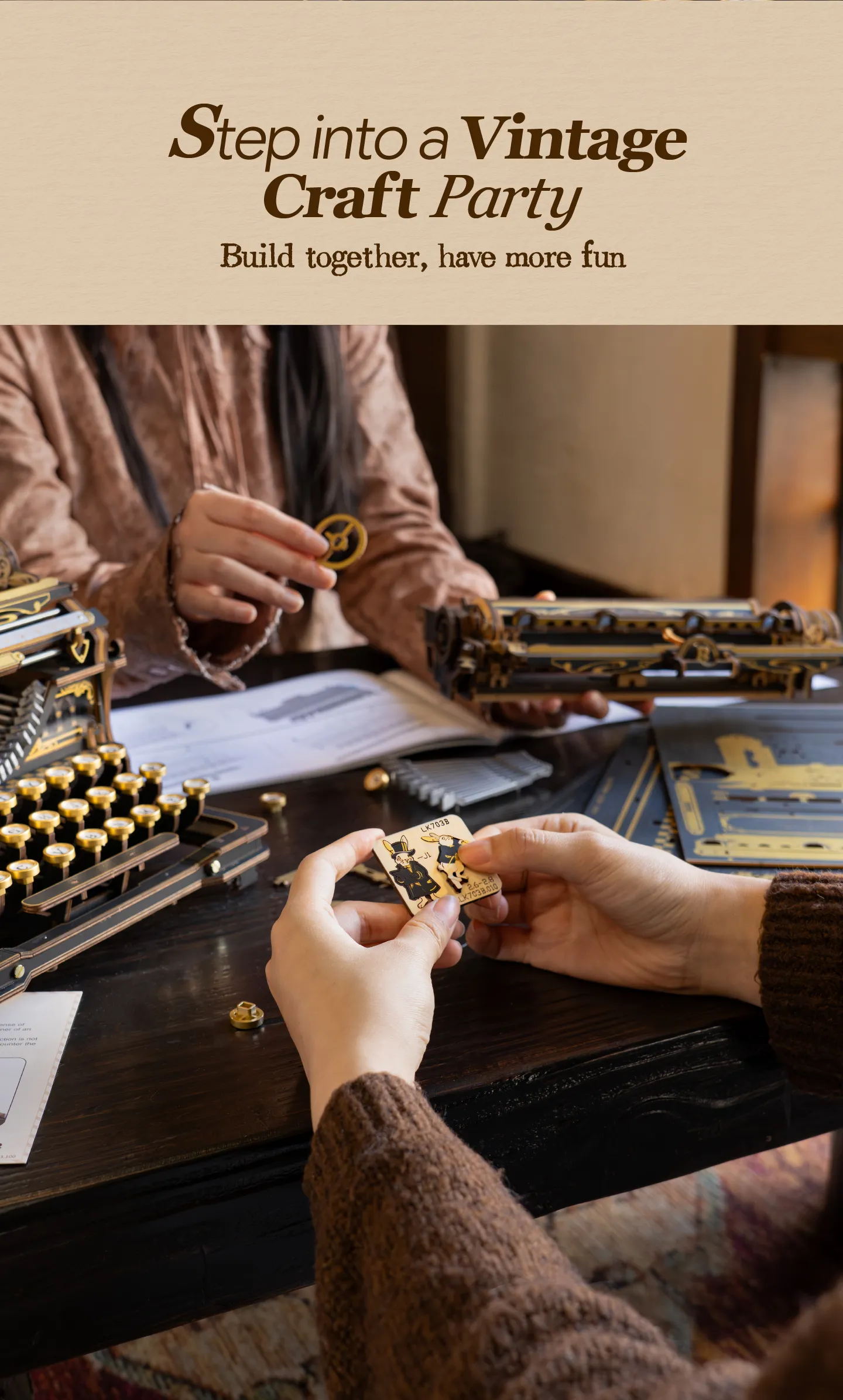 ROKR Mechanical Typewriter - 3D Wooden Model Kit (Classic Version)