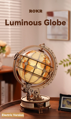 ROKR Luminous Globe - 3D Wooden Globe Model Kit(Electric Version)