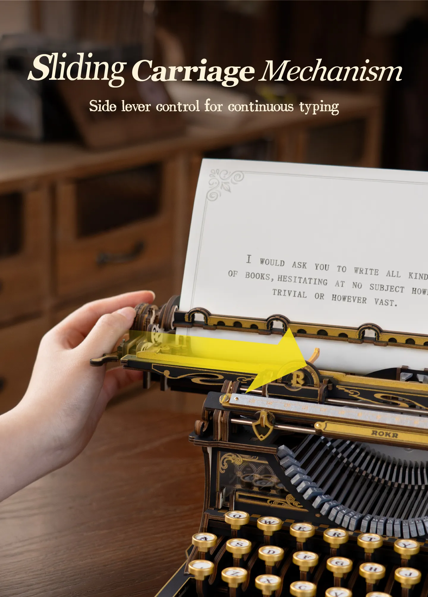 ROKR Mechanical Typewriter - 3D Wooden Model Kit (Classic Version)