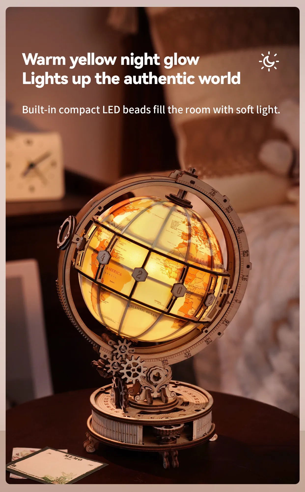 ROKR Luminous Globe - 3D Wooden Globe Model Kit(Electric Version)