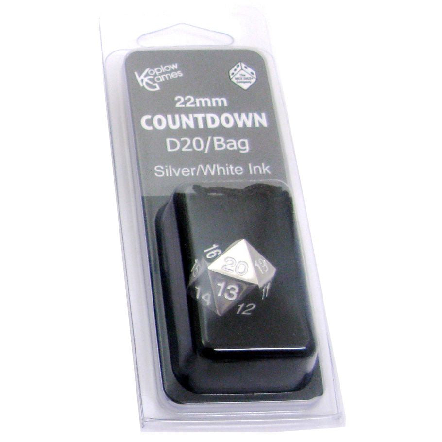 d20 Clamshell Single 22mm Metal Countdown with Bag Silver with White